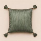 Handcrafted Cushion Cover – Green | 16"x16" | Embroidered Decorative Cushion Cover