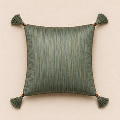 Handcrafted Cushion Cover – Green | 16"x16" | Embroidered Decorative Cushion Cover
