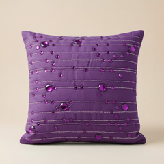 Handcrafted Purple Cushion Cover – 16"x16" | Decorative Bead & Thread Work | Premium Poly Cotton
