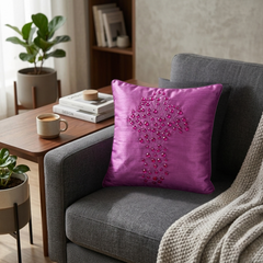 Hand Crafted Cushion Cover – Purple | 12"x12" | Poly Cotton | Embroidered Floral Design