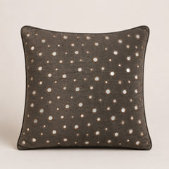 Handcrafted Brown Cushion Cover – 16"x16" | Mirror Dot Embroidery | Premium Poly Cotton | Elegant Decorative Accent