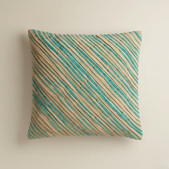 Poly Chenille Turquoise Cushion Cover – 16"x16", Diagonal Line Texture in Premium Finish