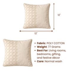 Fabric-Crafted Cream Cushion Cover – 12"x12" | Poly Cotton Fabric | Soft & Elegant