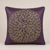 Machine Crafted Purple Cushion Cover – 16"x16" | Elegant Gold Floral Embroidery | Premium Poly-Cotton Decorative Cushion Cover
