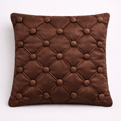 Hand Crafted Cushion Cover – Brown | 12"x12" | Poly Cotton | Classic Button Tufted Design