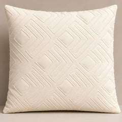 Handcrafted Cushion Cover – Cream | 16"x16" | Geometric Textured Design