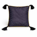 Hand Crafted Cushion Cover – Black | 12"x12" | Poly Cotton | Embroidered Floral Diamond Pattern with Tassels