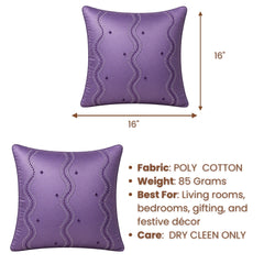 Handcrafted Cushion Cover – Light Purple | 16"x16" | Poly Cotton Fabric | Elegant Embroidered Cushion Cover