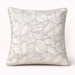 Fabric Crafted Cushion Cover – White | 12"x12" | Poly Chenille Fabric | Embroidered Leaf Design