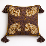 Hand Crafted Cushion Cover – Brown | 16"x16" | Poly Cotton | Embroidered Paisley Design