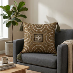 Handcrafted Cushion Cover – Golden Oak | 16"x16" | Premium Decorative Embroidered Cushion Cover
