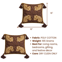 Hand Crafted Cushion Cover – Brown | 16"x16" | Poly Cotton | Embroidered Paisley Design