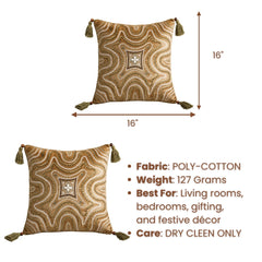 Handcrafted Cushion Cover – Golden Oak | 16"x16" | Premium Decorative Embroidered Cushion Cover