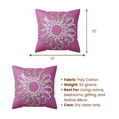 Handcrafted Purple Floral Cushion Cover – 12"x12", Premium Poly Cotton
