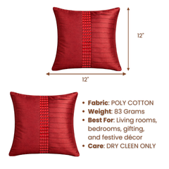 Hand Crafted Cushion Cover – Maroon | 12"x12" | Poly Cotton | Decorative Panel Design