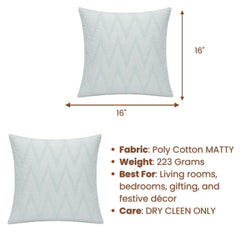 Handcrafted Cushion Cover – White | 16"x16" | Zigzag Embroidered Decorative Cushion Cover