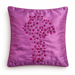 Hand Crafted Cushion Cover – Purple | 12"x12" | Poly Cotton | Embroidered Floral Design
