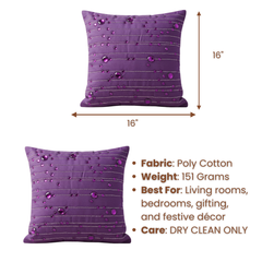 Handcrafted Purple Cushion Cover – 16"x16" | Decorative Bead & Thread Work | Premium Poly Cotton