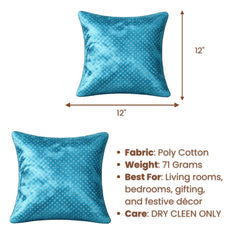 Fabric Crafted Cushion Cover 12x12 Inch Turquoise | Poly Cotton Decorative Pillow Cover for Sofa, Living Room & Bedroom | Festive & Modern Home Décor