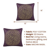 Machine Crafted Purple Cushion Cover – 16"x16" | Elegant Gold Floral Embroidery | Premium Poly-Cotton Decorative Cushion Cover