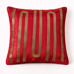 Hand Crafted Cushion Cover – Maroon | 16"x16" | Poly Cotton | Embroidered Stripe Design