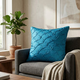 Fabric Crafted Cushion Cover – Turquoise | 16"x16" | Poly Cotton Fabric | Elegant Crinkle Texture Design