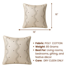 Handcrafted Cushion Cover – Beige | 16"x16" | Poly Cotton Fabric | Elegant Embroidered Cushion Cover