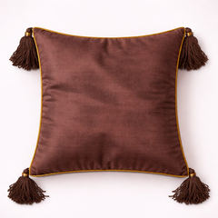 Hand Crafted Cushion Cover – Brown | 16"x16" | Poly Cotton | Embroidered Circular Design