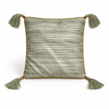 Hand Crafted Cushion Cover – Green | 12"x12" | Poly Cotton | Embroidered Floral Diamond Pattern with Tassels