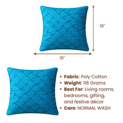 Fabric Crafted Cushion Cover – Turquoise | 16"x16" | Poly Cotton Fabric | Elegant Crinkle Texture Design
