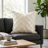 Fabric Crafted Cushion Cover – Cream | 16"x16" | Poly Cotton Fabric | Elegant Crinkle Texture Design