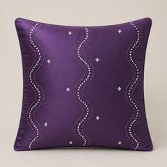 Handcrafted Cushion Cover – Dark Purple | 16"x16" | Poly Cotton Fabric | Elegant Embroidered Cushion Cover