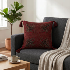 Maroon Embroidered Decorative Cushion Cover | 12"x12" Premium Tassel Cushion Cover