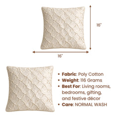 Fabric Crafted Cushion Cover – Cream | 16"x16" | Poly Cotton Fabric | Elegant Crinkle Texture Design