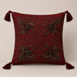 Maroon Embroidered Decorative Cushion Cover | 12"x12" Premium Tassel Cushion Cover