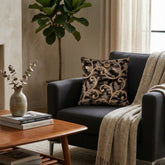 Fabric Crafted Cushion Cover – Black | 12"x12" | Poly Chenille Fabric | Embroidered Floral Vine Design