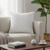 Fabric-Crafted White Cushion Cover – 16"x16" | Wave Quilted Design | Premium Poly-Cotton