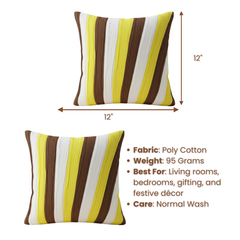 Fabric-Crafted Brown Cushion Cover – 12"x12", Multi-Stripe Textured Design in Premium Poly Cotton