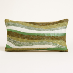 Handcrafted Green Bolster Cover – 19"x8", Artistic Wave Embroidery in Premium Poly Cotton