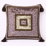 Handcrafted Brown Cushion Cover – 16"x16" | Square Embellished Design with Tassels | Premium Poly Cotton