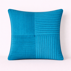 Fabric-Crafted Turquoise Blue Cushion Cover – 12"x12" | Elegant Pleated Texture | Premium Poly Cotton