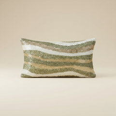 Handcrafted Beige Bolster Cover – 19"x8", Artistic Embroidered Wave Design in Premium Poly Cotton