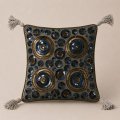 Handcrafted Cushion Cover – Cream | 12"x12" | Decorative Poly Cotton Cushion Cover with Tassels