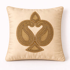 Hand Crafted Cushion Cover – Gold | 12"x12" | Poly Cotton | Embroidered Motif Design