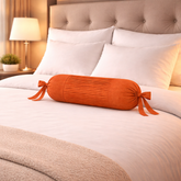 Cylindrical Fabric-Crafted Dark Orange Bolster Cover – 15"x32" | Cotton Polyester Fabric | Rich & Elegant
