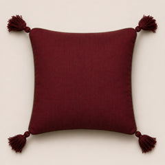 Maroon Embroidered Decorative Cushion Cover | 12"x12" Premium Tassel Cushion Cover