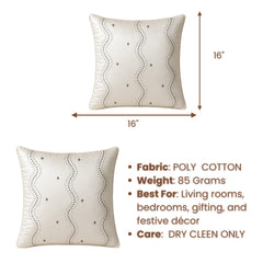 Handcrafted Cushion Cover – Cream | 16"x16" | Poly Cotton Decorative Cushion Cover