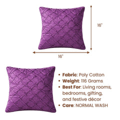 Fabric Crafted Cushion Cover – Purple | 16"x16" | Poly Cotton Fabric | Premium Crinkle Texture Design