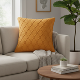 Fabric-Crafted Orange Cushion Cover – 16"x16" | Wave Quilted Design | Premium Poly-Cotton