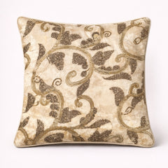 Fabric Crafted Cushion Cover – Cream | 12"x12" | Poly Chenille Fabric | Embroidered Floral Vine Design